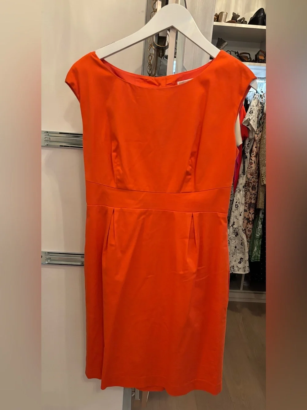 Michael Kors Classic Orange Cap-Sleeve Sheath Dress with accented waist